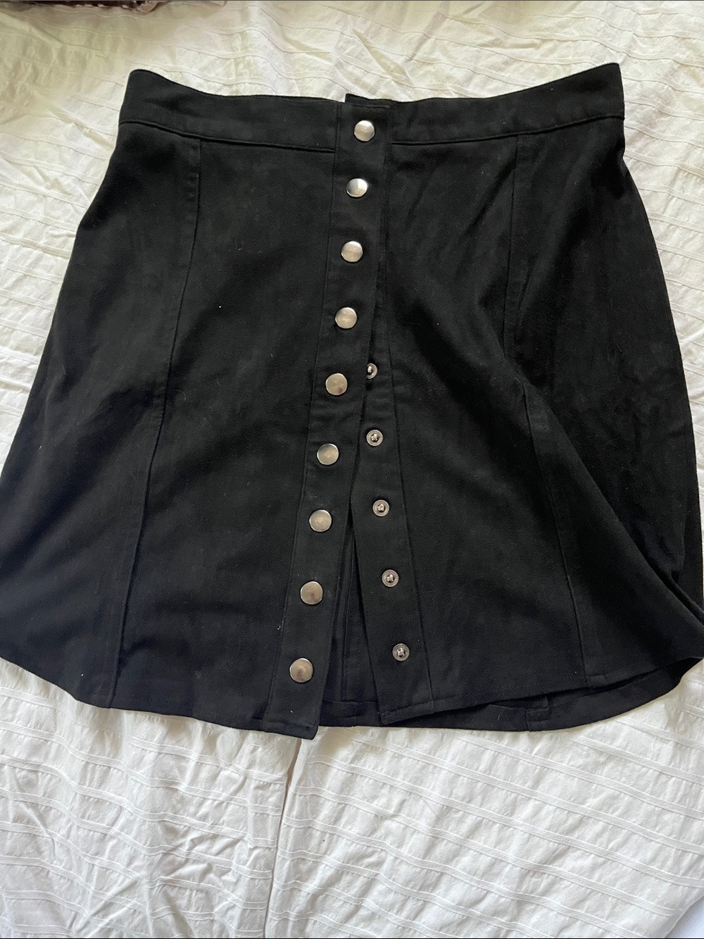 Black Button-Front faux suede Skirt